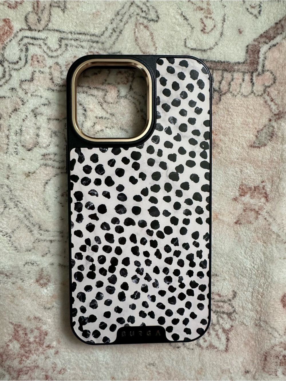 Burga Black & White Spot Protective iPhone Case with Gold Camera Accent